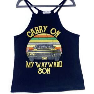 Carry on My Wayward Son Tank Misslook Top Top Women's Large Black Sleeveless